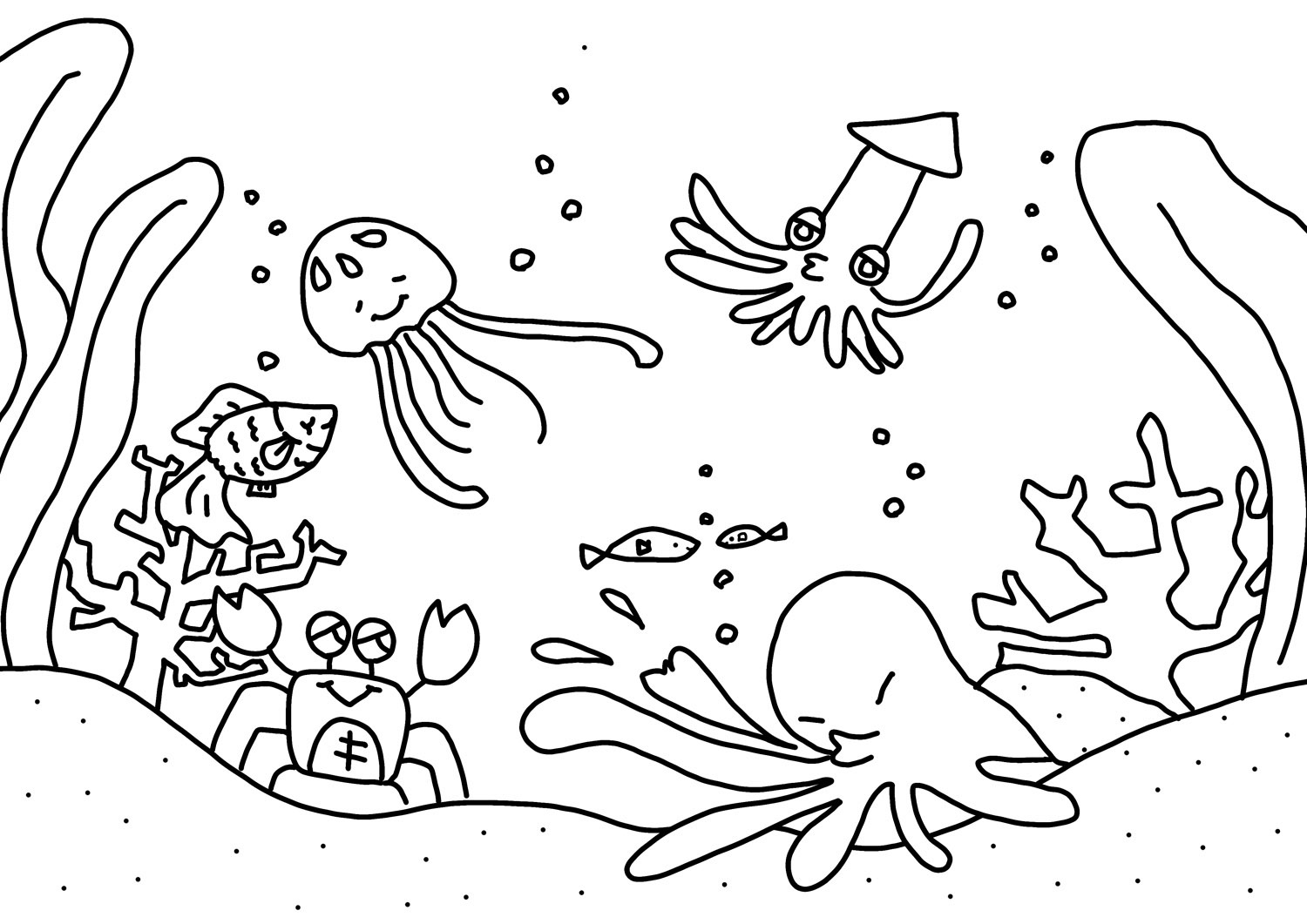 8月の無料ぬりえ夏野菜海の生き物水着サンダルかき氷